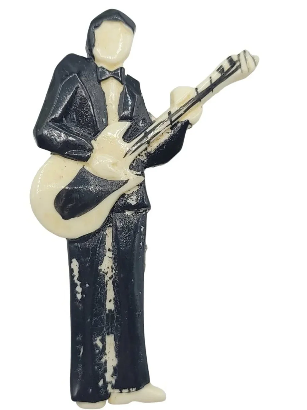 Plastic Guitar Man, Figural In Tuxedo Elvis Pin Brooch